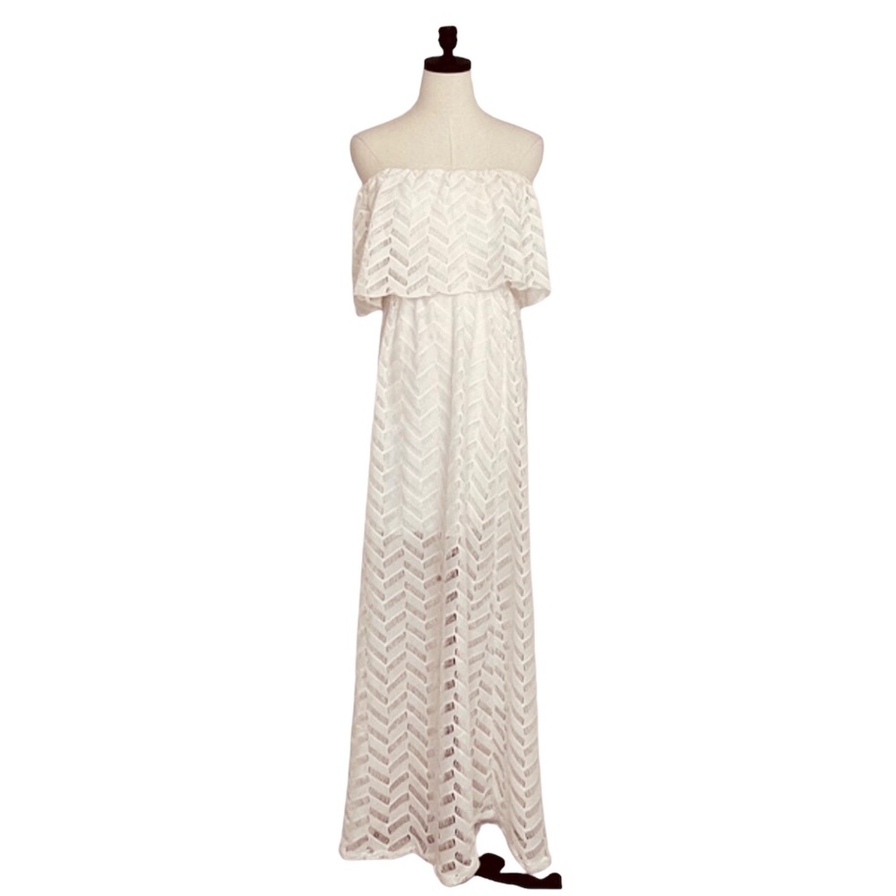 January 7 Bandeau Style Dress Off White Lace Look Overlay Size Medium